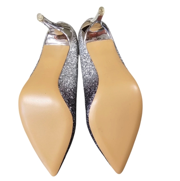 Jimmy Choo Romy Champagne Coarse Glitter Silver Stiletto Heels Pointed Toe Sz37 - Picture 5 of 6
